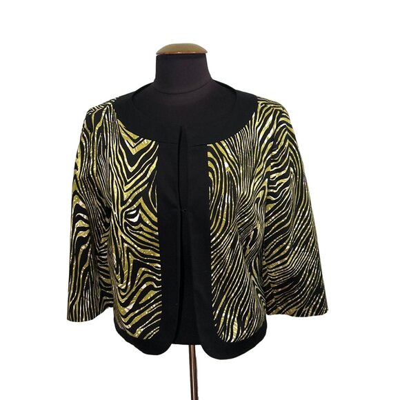 Josephine Women's Size 8 Zebra-Print Jacket - Black & Green 3/4 Sleeve - Picture 1 of 7
